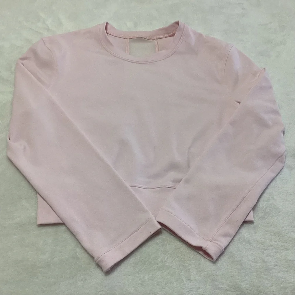 Lululemon Short Stop Crop Top Long Sleeves Pink Mesh Back Activewear Athleisure - Picture 5 of 10